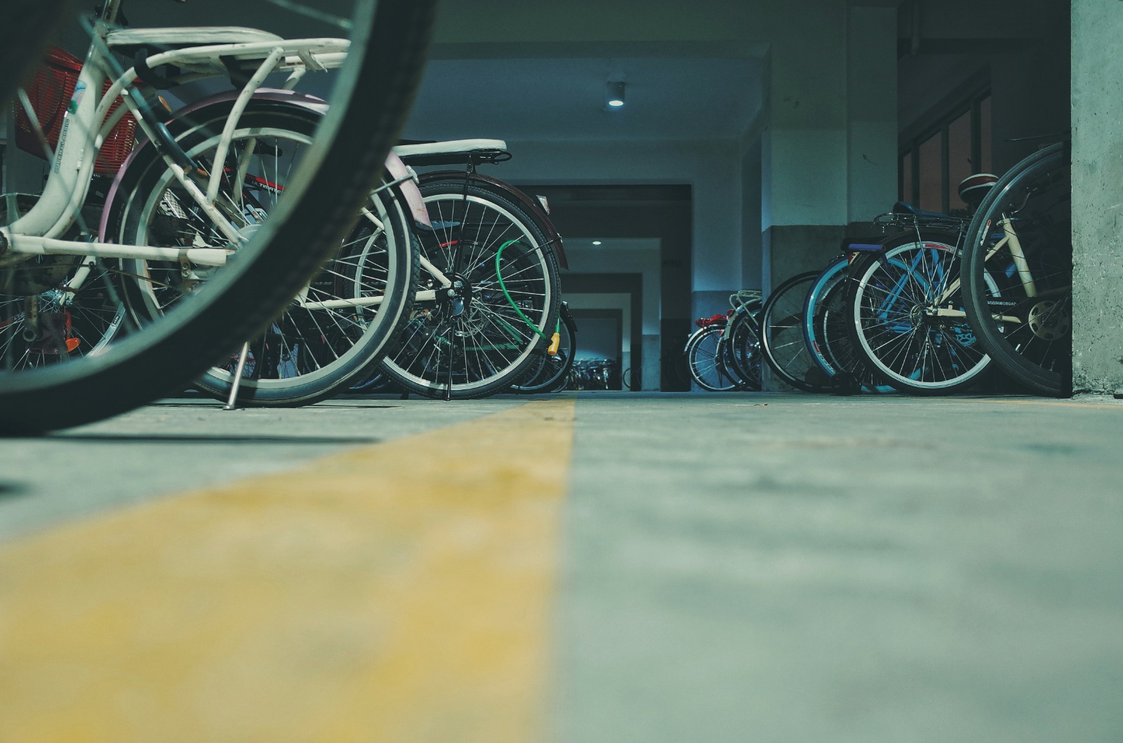 Bicycles in a covered cycle park